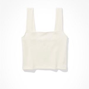 American Eagle Cream Ribbed Squareneck Cropped Tank
